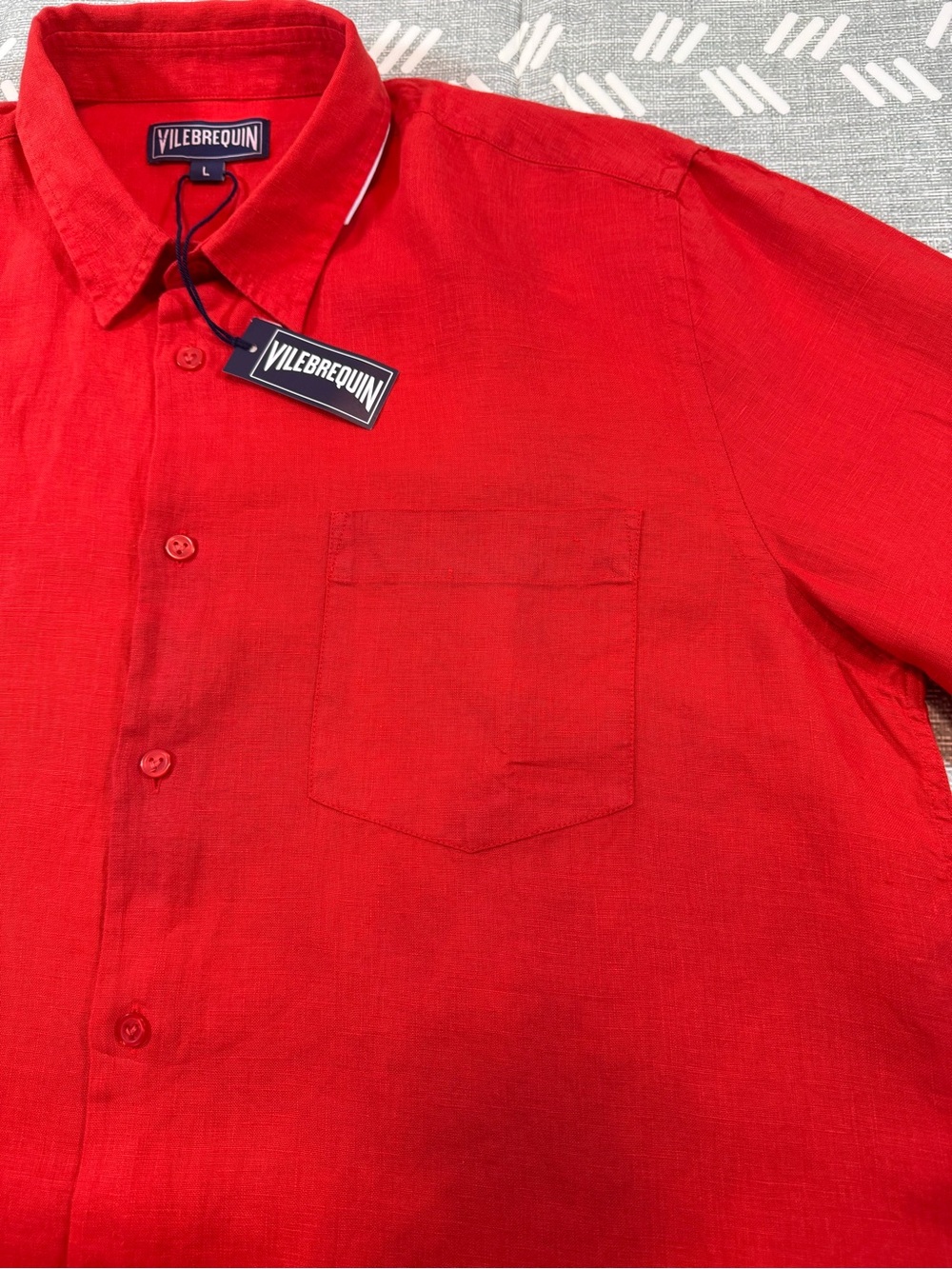 Vilebrequin Caroubis 100% Linen Long Sleeve Shirt L Coquelicot Poppy Red - Picture 7 of 12